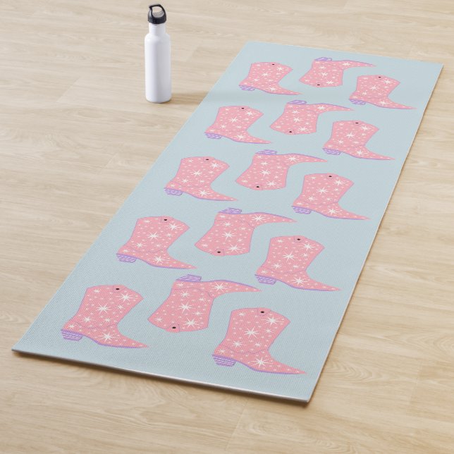 Lilac Lavender Cowgirl Boots Rodeo Pattern Yoga Mat (In Situ)