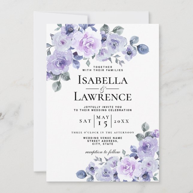 Lilac Lavender Floral Watercolor Flowers Wedding  Invitation (Front)