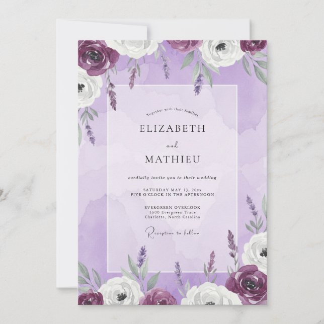Lilac Lavender Floral Wedding Invitation (Front)
