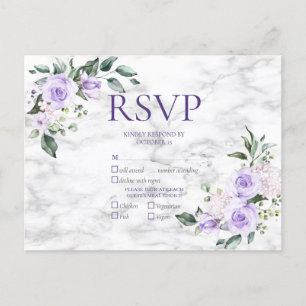 Lilac Lavender Gold Geometric Floral Wedding RSVP Invitation Postcard