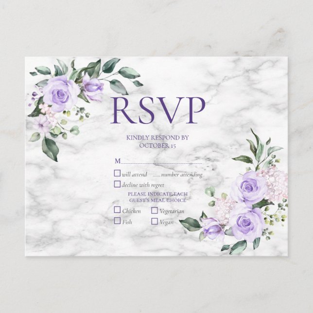 Lilac Lavender Gold Geometric Floral Wedding RSVP Invitation Postcard (Front)