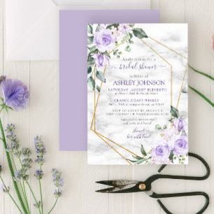 Lilac Lavender Gold Marble Floral Bridal Shower Invitation