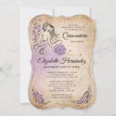 Lilac Lavender Gold Princess Quinceanera Birthday Invitation (Front)