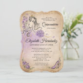 Lilac Lavender Gold Princess Quinceanera Birthday Invitation (Standing Front)
