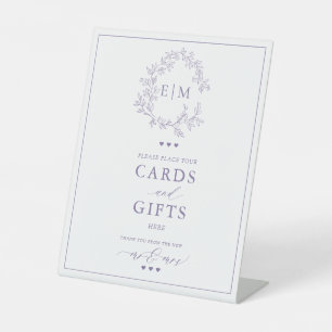 Lilac Lavender Leafy Crest Monogram Card & Gifts Pedestal Sign