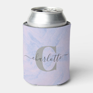 Lilac Lavender Marble Elegant Monogram Name Custom Can Cooler