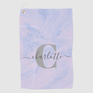 Lilac Lavender Marble Elegant Monogram Name Golf Towel