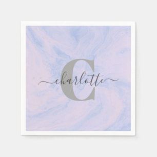 Lilac Lavender Marble Elegant Monogram Name  Napkin
