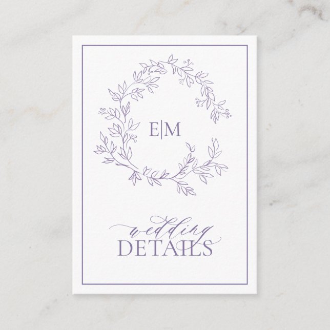 Lilac Lavender Monogram Wedding Details Enclosure Card (Front)
