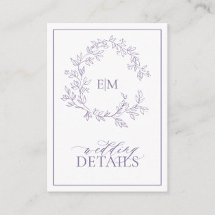 Lilac Lavender Monogram Wedding Details Enclosure Card