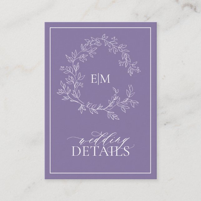 Lilac Lavender Monogram Wedding Details Enclosure Card (Front)