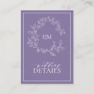 Lilac Lavender Monogram Wedding Details Enclosure Card