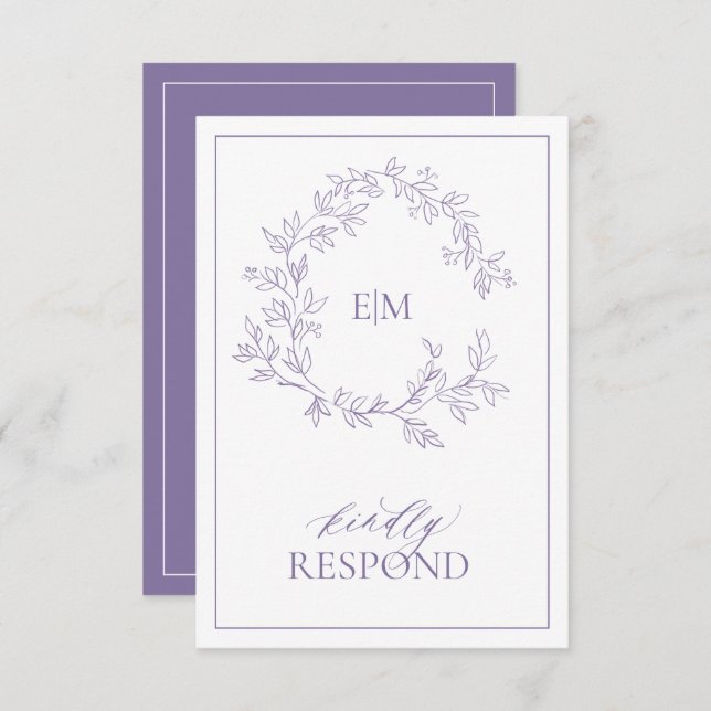 Lilac Lavender Monogram Wedding RSVP Card (Front/Back)