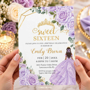 Lilac Lavender Purple Rose Floral Sweet Sixteen 16 Invitation
