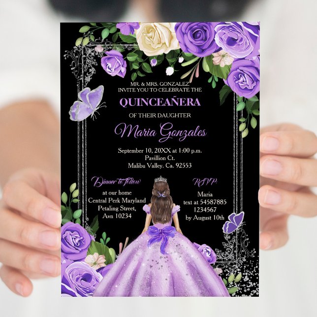 Lilac lavender purple silver colours Quinceanera  Invitation (Creator Uploaded)
