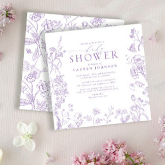 Lilac Lavender Victorian Floral Baby Shower Invitation
