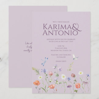 Lilac Lavender Whimsy Wildflower  Invitation