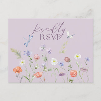Lilac Lavender Whimsy Wildflower RSVP Postcard