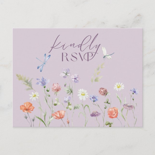 Lilac Lavender Whimsy Wildflower RSVP Postcard (Front)