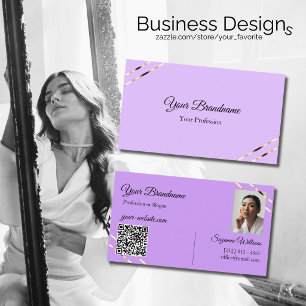Lilac Lavender with Rose Gold Lines Photo QR Code Business Card