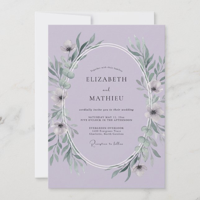 Lilac Leafy Wedding Invitation (Front)