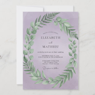Lilac Leafy Wreath Wedding Invitation