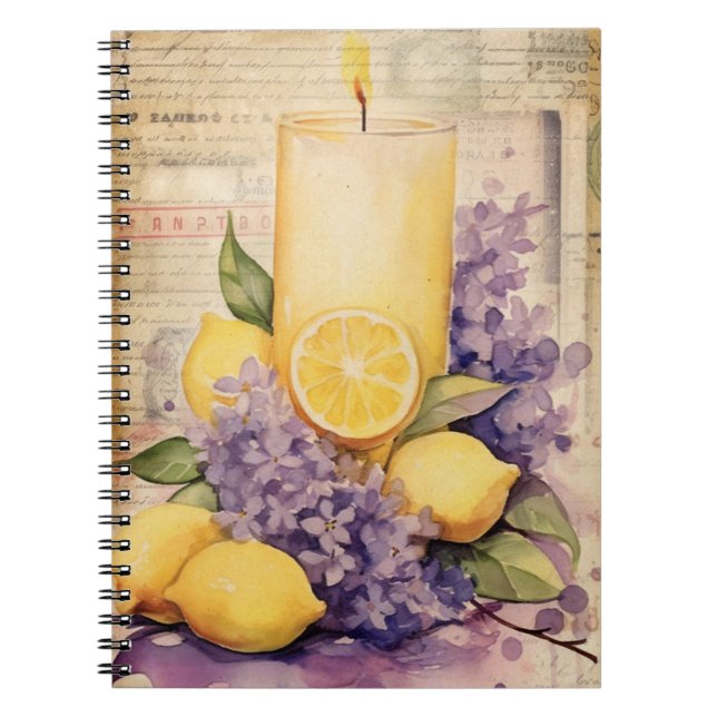 Lilac, Lemon, And Candle Spiral Notebook (Front)