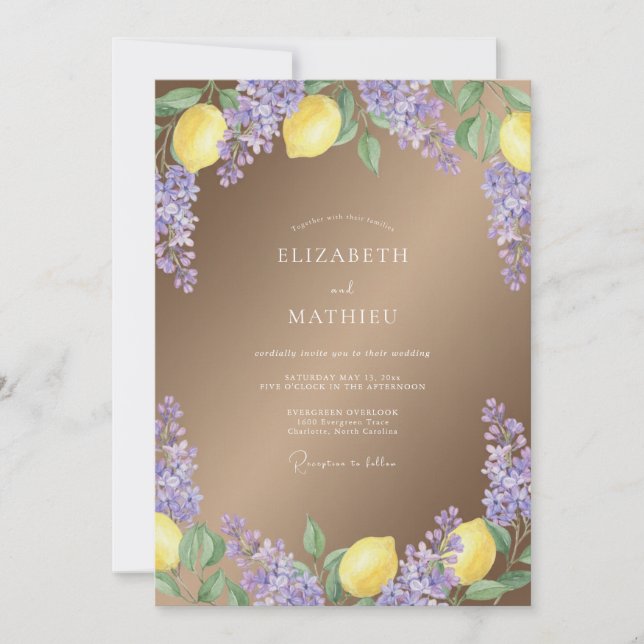 Lilac Lemon Botanical Romance Wedding Invitation (Front)