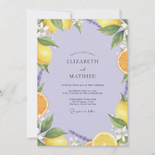 Lilac Lemon Citrus Dusty Eucalyptus Wedding Invitation