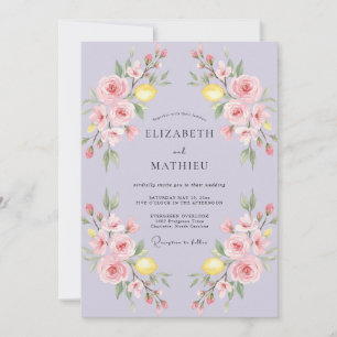 Lilac Lemon Citrus Eucalyptus Wedding Invitation
