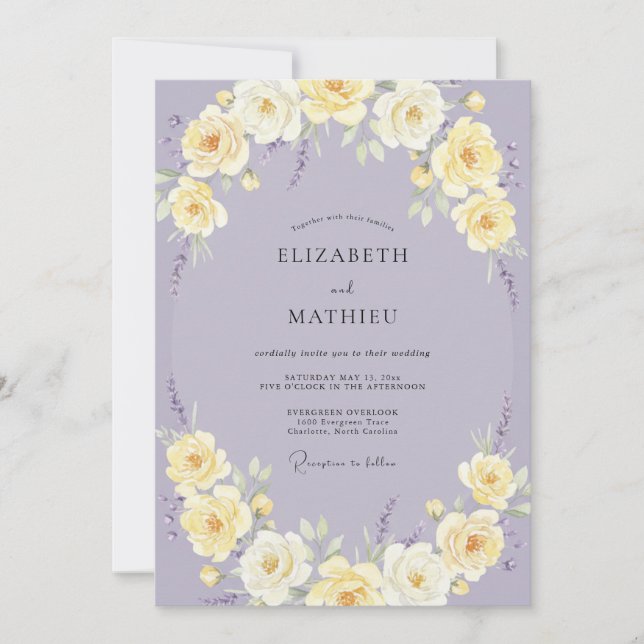 Lilac Lemon Petal Wedding Invitation (Front)