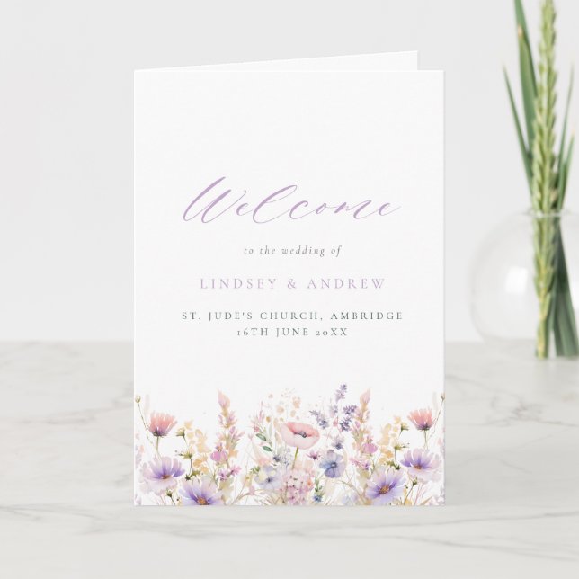 Lilac Lilac Wildflowers Folded Wedding Programme (Front)