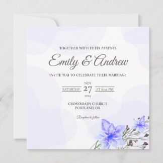 Lilac Lily Watercolor Floral Square Wedding Invitation