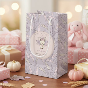 Lilac Little Turkey Feathers Fall Girl Baby Shower Small Gift Bag
