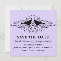 Lilac Love Bird Swirls Save the Date Invite