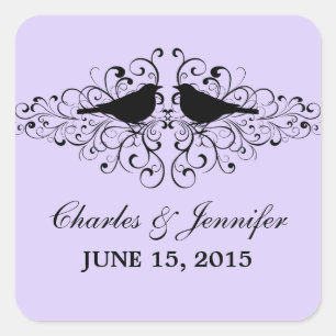 Lilac Love Bird Swirls Wedding Stickers