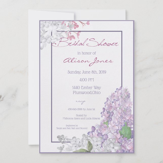 Lilac Loveliness Bridal Shower Invitation (Front)