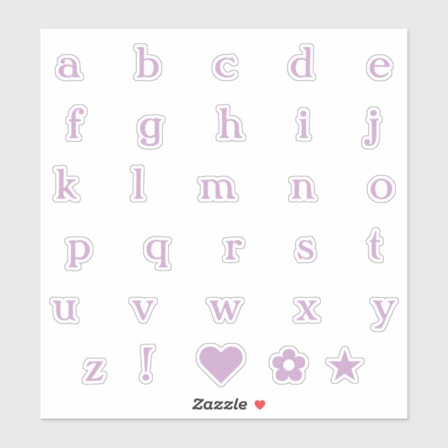  Lilac Lower Case Text Letters Alphabet Heart Star (Sheet)