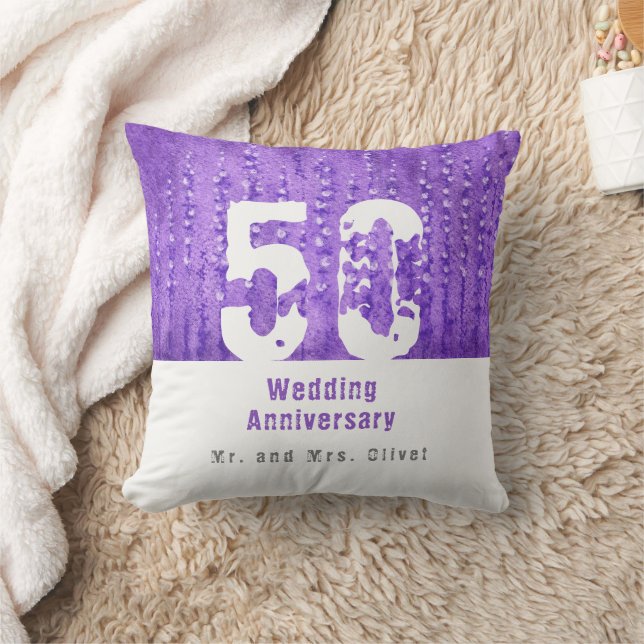 Lilac Lupines 50 Wedding Anniversary Cushion (Blanket)