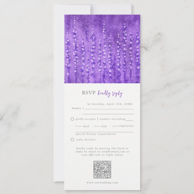 Lilac Lupines Wedding RSVP QR Code Invitation (Front)