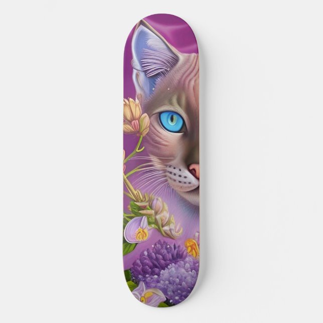 Lilac Lynx point Siamese cat in purple  Skateboard (Front)