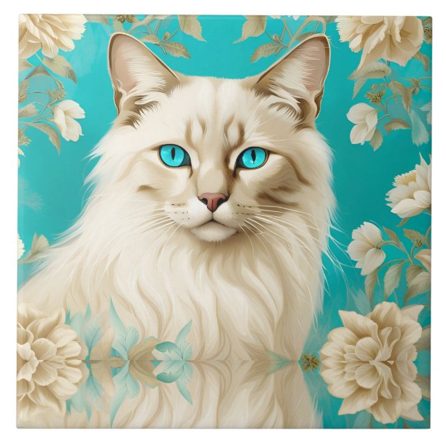 Lilac Lynx Point Siamese Portrait Art Birthday Tile (Front)