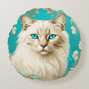 Lilac Lynx Point Siamese Portrait Art  Round Cushion