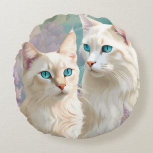 Lilac Lynx Point Siamese Portrait Art Round Cushion