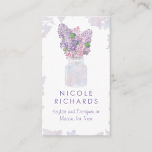 Lilac Mason Jar Bouquet Floral Watercolor Elegant Business Card