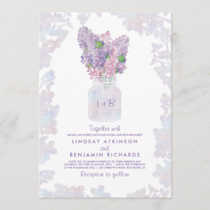 Lilac Mason Jar Floral Watercolor Rustic Wedding Invitation