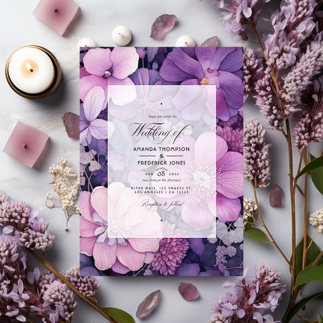 Lilac, Mauve, and Silver Floral Wedding Invitation (Creator Uploaded)