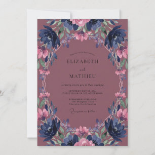 Lilac Mauve Indigo Ranunculus Eucalyptus Wedding Invitation