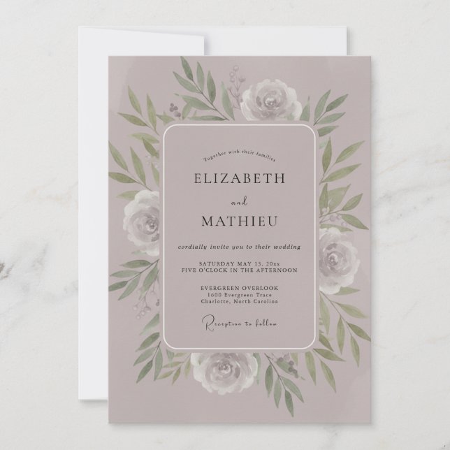 Lilac Mauve Olive Wreath Wedding Invitation (Front)