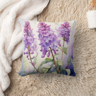 Lilac May Birth Flower Watercolor Botanical Purple Cushion